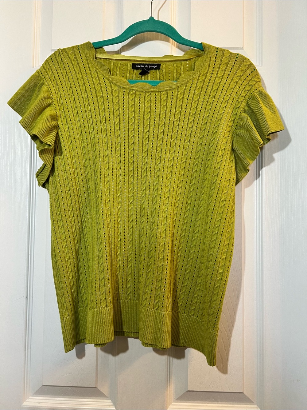 🦋 Cable & Gauge Lime Green Cable Knit Short Sleeve Sweater size xlarge